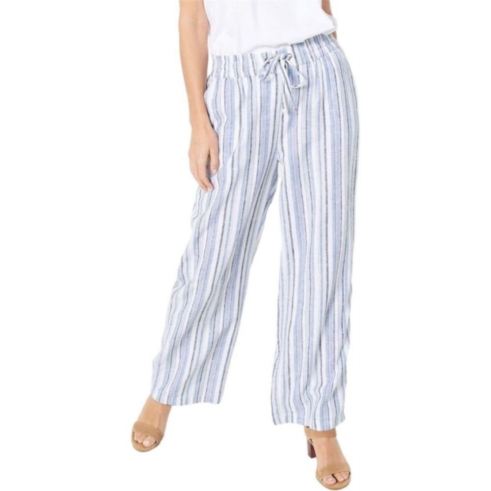 Denim&Co Blue and White Striped Wide Leg Pants